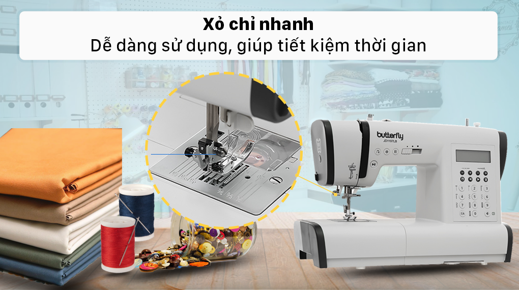 Máy may điện tử gia đình Butterfly JD1197LB - Xỏ chỉ nhanh