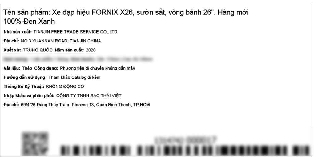 Xe đạp địa hình MTB Fornix X26 26 inch Màu Đen - xanh dương