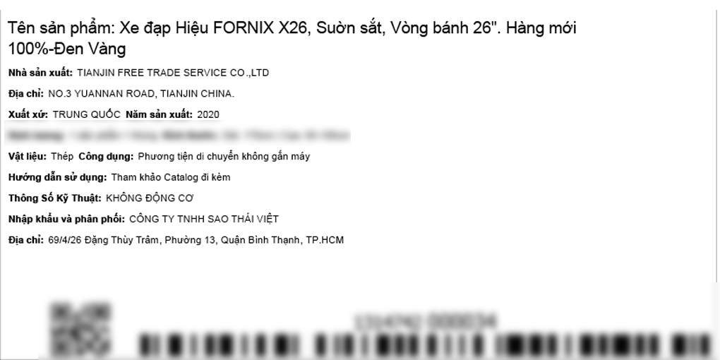 Xe đạp địa hình MTB Fornix X26 26 inch