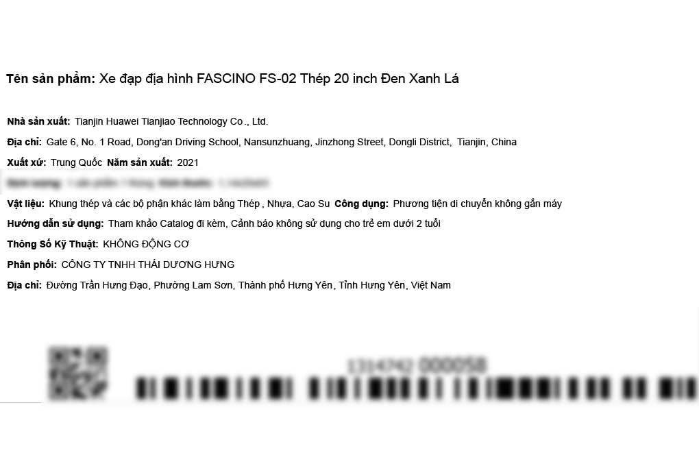 Xe Đạp Trẻ Em Fascino FS-02 20 inch Màu Đen - Xanh lá