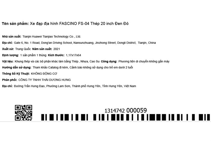 Xe Đạp Trẻ Em Fascino FS-04 20 inch Màu Đỏ