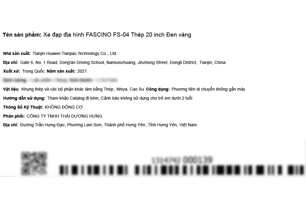 Xe Đạp Trẻ Em Fascino FS-04 20 inch Màu Vàng