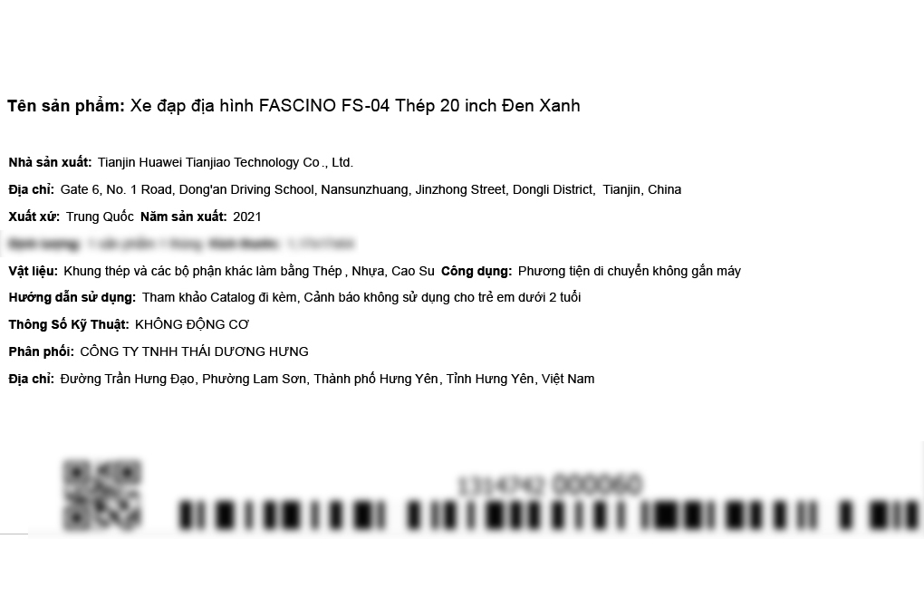 Xe Đạp Trẻ Em Fascino FS-04 20 inch Màu Xanh Dương