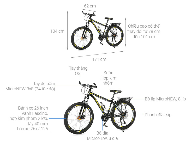 Xe Đạp Địa Hình MTB Fascino A600X 26 inch