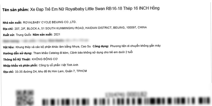 Xe Đạp Trẻ Em Royal Baby Little Swan RB16-18 16 inch Màu Hồng