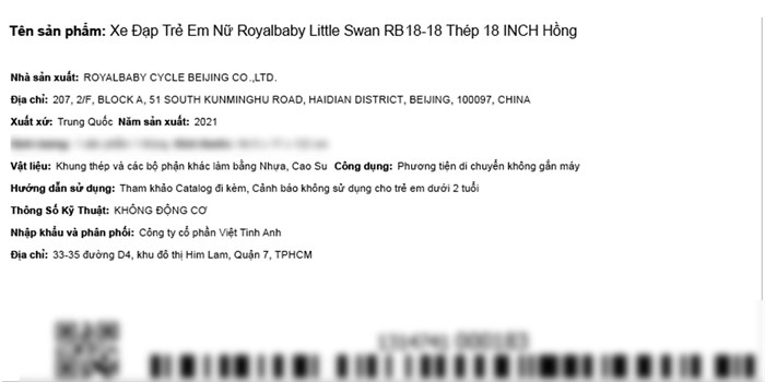 Xe Đạp Trẻ Em Royal Baby Little Swan RB18-18 18 inch Màu Hồng
