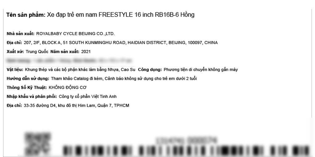 Xe Đạp Trẻ Em Royal Baby Freestyle RB16B-6 16 inch Màu Hồng