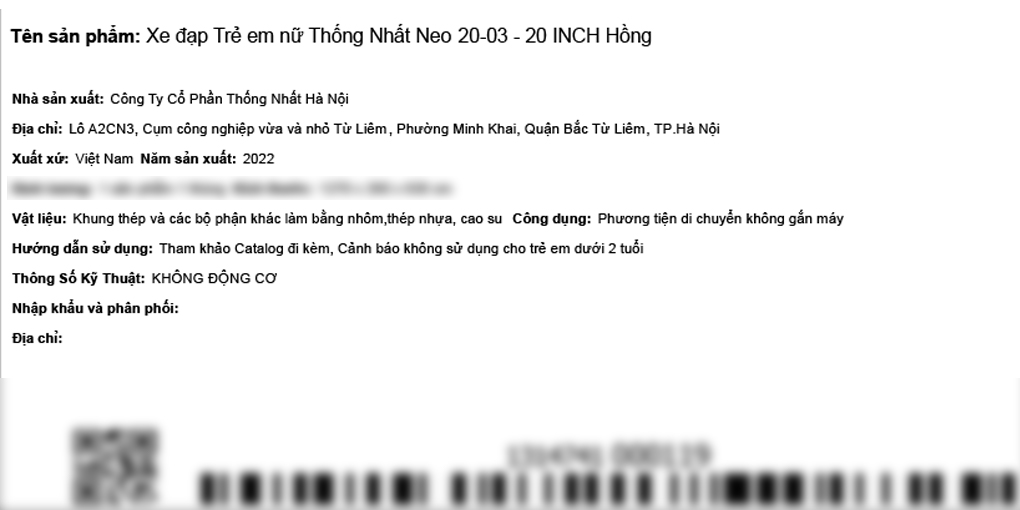 Xe Đạp Trẻ Em Thống Nhất Neo 20-03 20 inch Màu Hồng