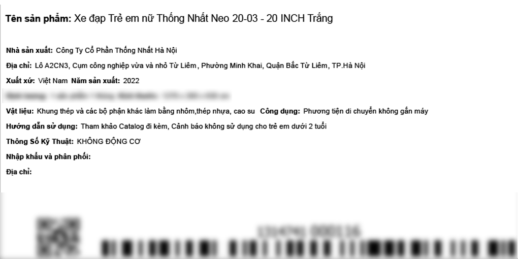Xe Đạp Trẻ Em Thống Nhất Neo 20-03 20 inch Màu Trắng