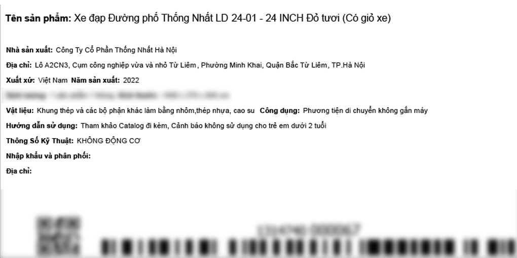Xe Đạp Đường Phố City Thống Nhất LD 24-01 24 inch