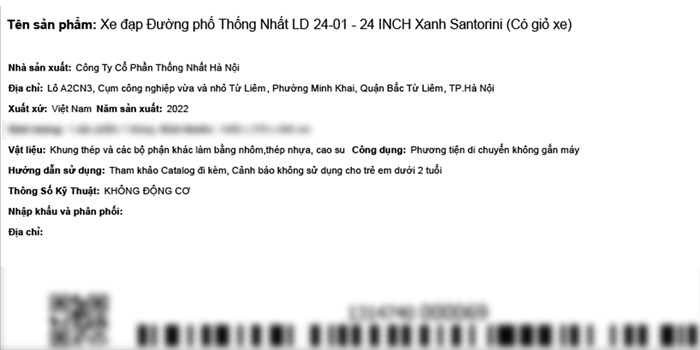 Xe Đạp Đường Phố City Thống Nhất LD 24-01 24 inch