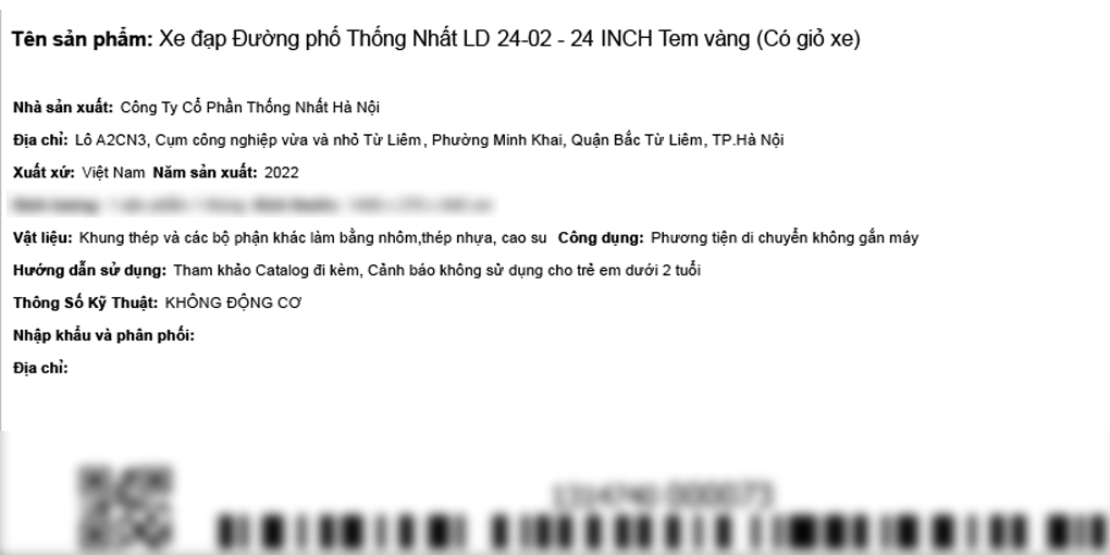 Xe Đạp Đường Phố City Thống Nhất LD 24-02 24 inch Màu Vàng