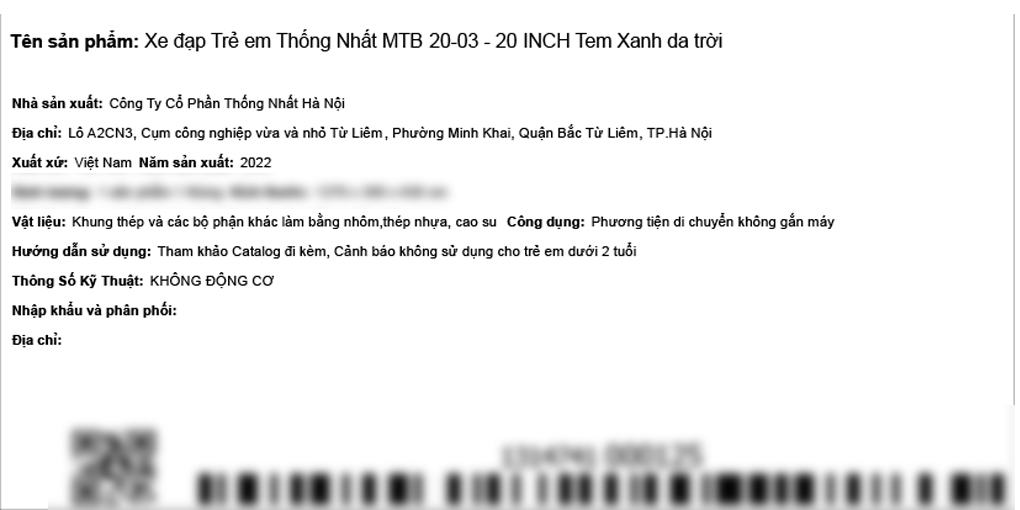 Xe Đạp Trẻ Em Thống Nhất MTB 20-03 20 inch Màu Xanh Dương