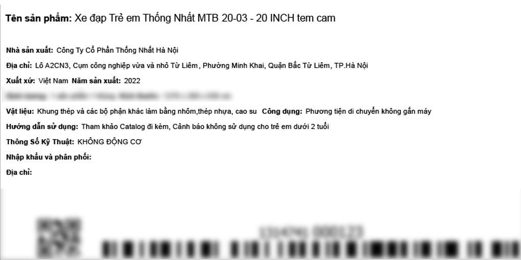 Xe Đạp Trẻ Em Thống Nhất MTB 20-03 20 inch Màu Cam