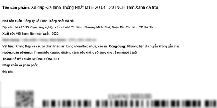 Xe Đạp Trẻ Em Thống Nhất MTB 20-04 20 inch Màu Xanh Dương