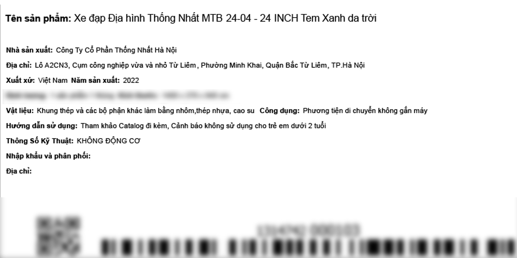 Xe Đạp Địa Hình MTB Thống Nhất 24-04 24 inch Màu Xanh Dương