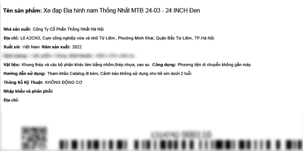 Xe Đạp Địa Hình MTB Thống Nhất 24-03 24 inch Màu Đen