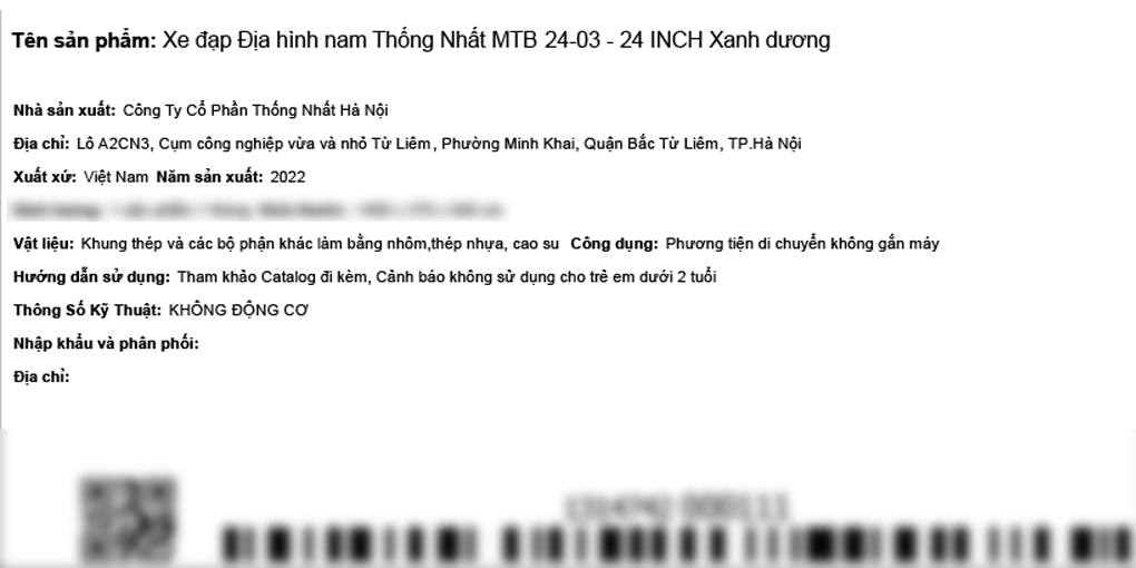 Xe Đạp Địa Hình MTB Thống Nhất 24-03 24 inch Màu Xanh Dương