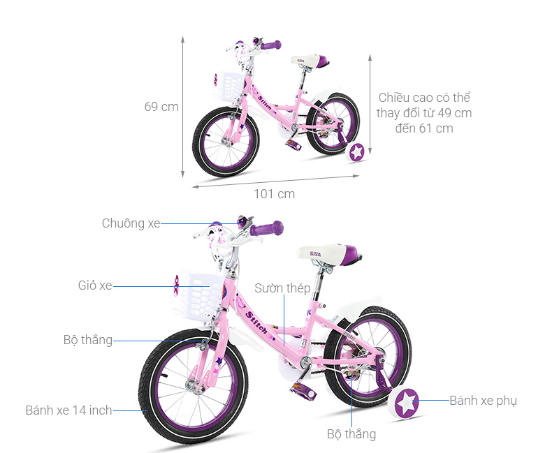 Xe Đạp Trẻ Em Stitch British Girl JY909-14 14 inch
