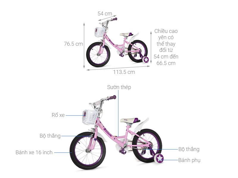 Xe Đạp Trẻ Em Stitch British Girl JY909-16 16 inch