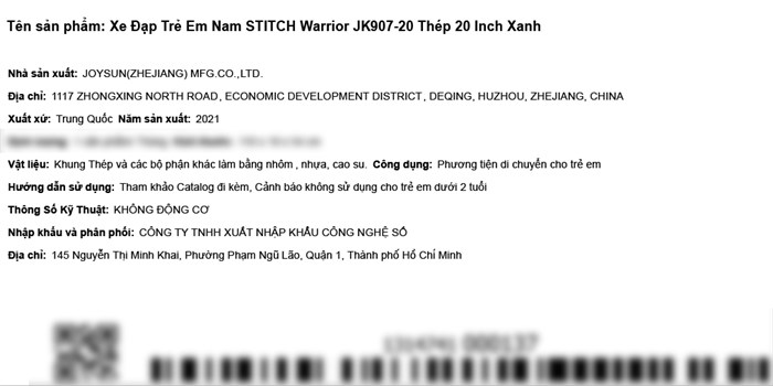 Xe Đạp Trẻ Em Stitch Warrior JK907-20 20 inch Màu Xanh Dương