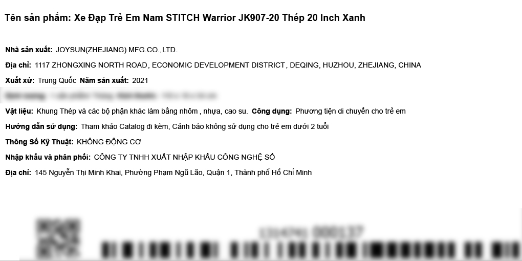 Xe Đạp Trẻ Em Stitch Warrior JK907-20 20 inch Màu Xanh Dương