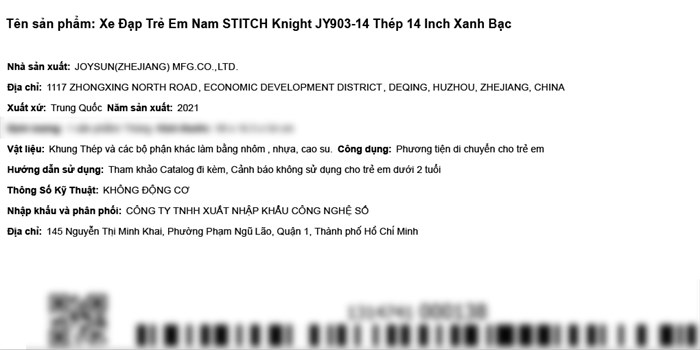 Xe Đạp Trẻ Em Stitch Knight JY903-14 14 inch Màu Xanh Dương