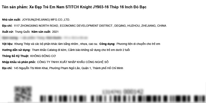 Xe Đạp Trẻ Em Stitch Knight JY903-16 16 inch Màu Đỏ