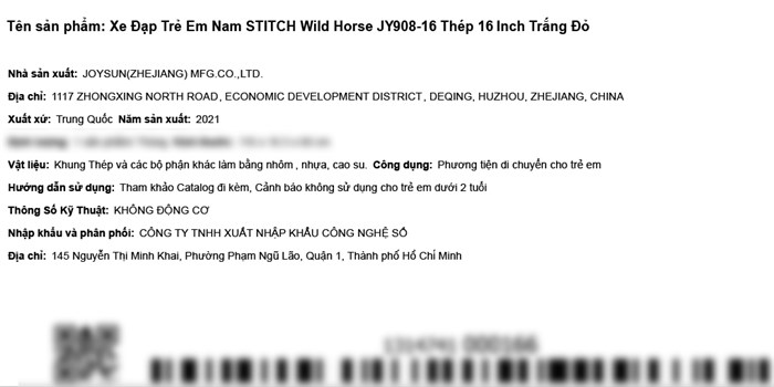 Xe Đạp Trẻ Em Stitch Wild Horse JY908-16 16 inch Màu Trắng