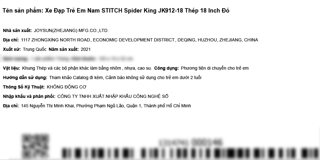 Xe Đạp Trẻ Em Stitch Spider King JK912-18 18 inch - 2
