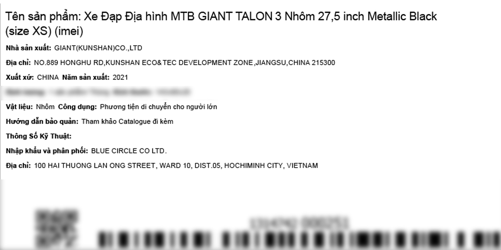 Xe đạp địa hình MTB Giant TALON 3 27.5 inch Size XS