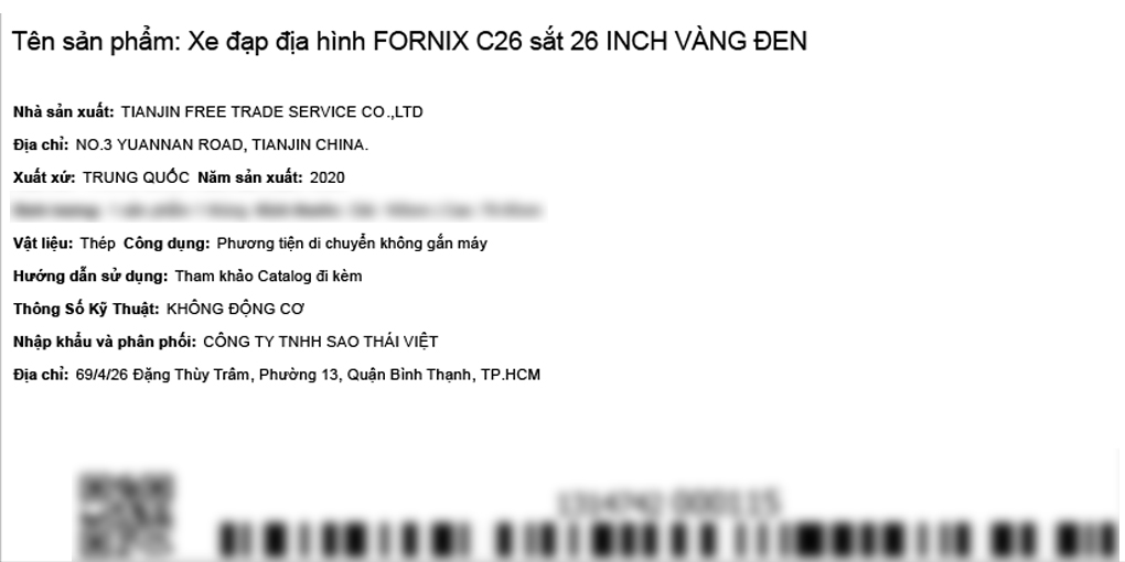 Xe đạp địa hình MTB Fornix C26 26 inch Màu Vàng