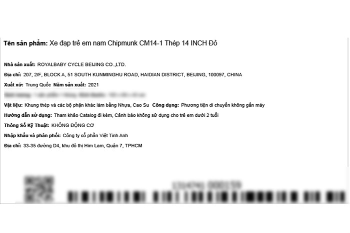 Xe Đạp Trẻ Em Chipmunk CM14-1 14 inch Màu Đỏ