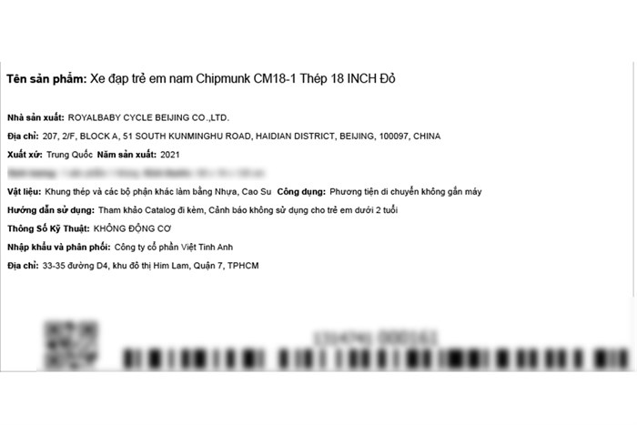 Xe Đạp Trẻ Em Chipmunk CM18-1 18 inch Màu Đỏ