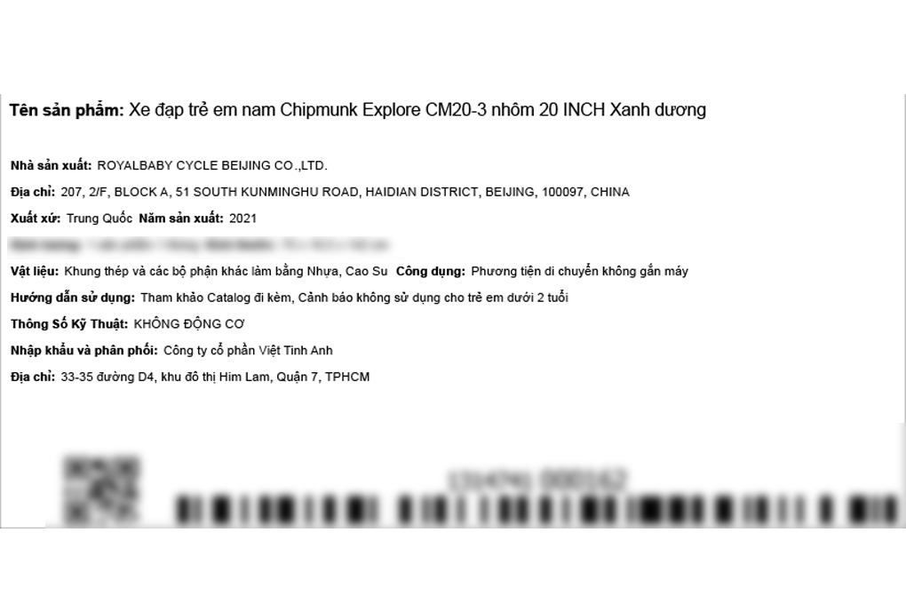 Xe Đạp Trẻ Em Chipmunk Explore CM20-3 20 inch Màu Xanh Dương