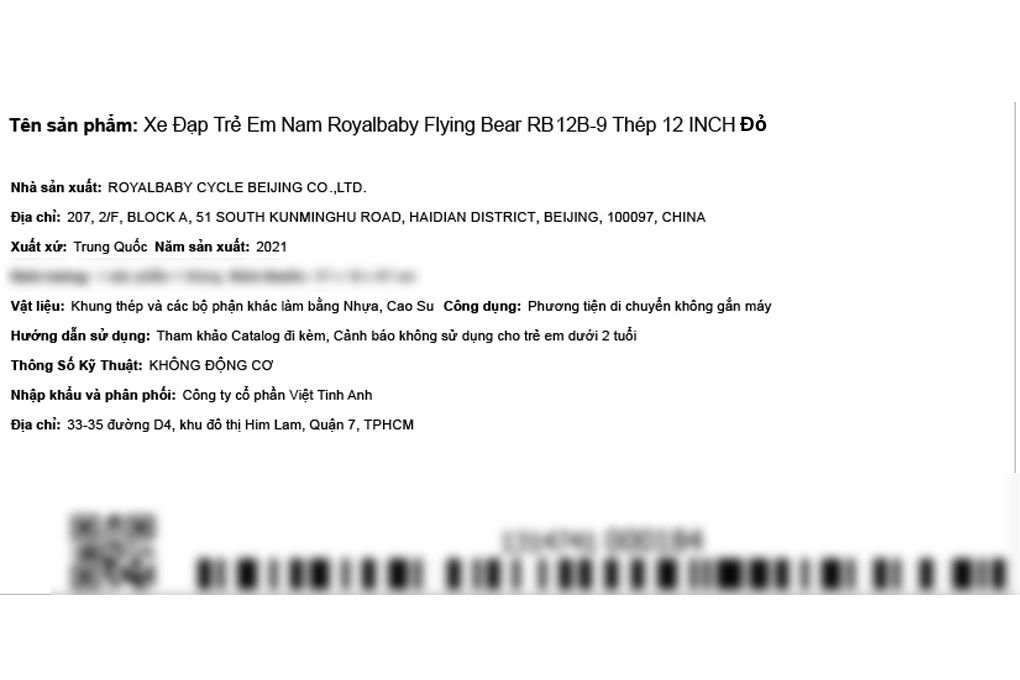 Xe Đạp Trẻ Em Royal Baby Flying Bear RB12B-9 12 inch Màu Đỏ