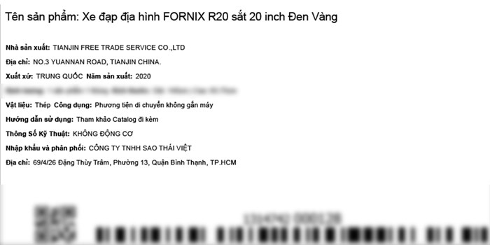 Xe Đạp Trẻ Em Fornix R20 20 inch Màu Đen - Vàng