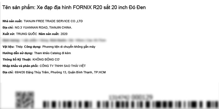 Xe Đạp Trẻ Em Fornix R20 20 inch Màu Đỏ