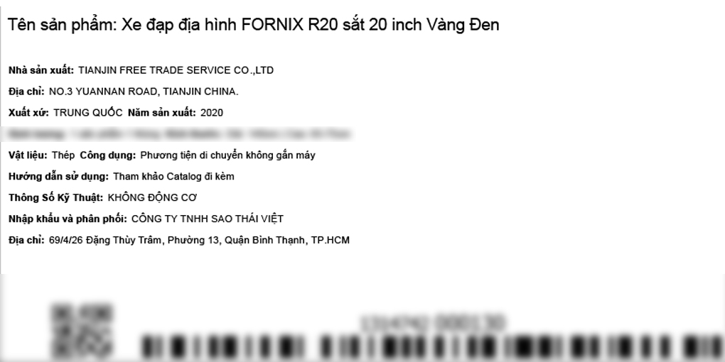 Xe Đạp Trẻ Em Fornix R20 20 inch Màu Vàng