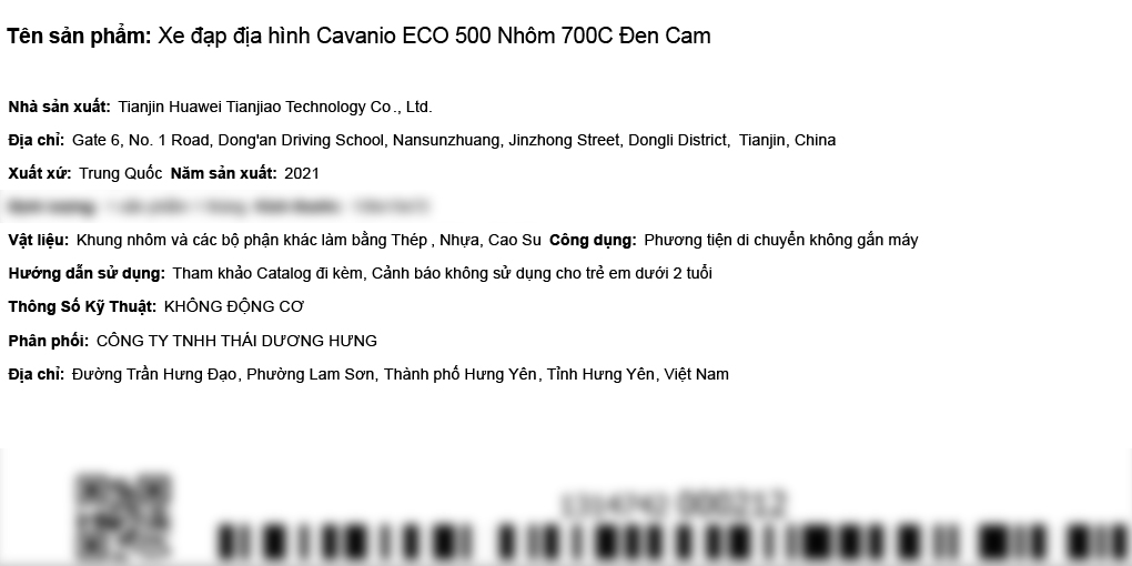 Xe đạp địa hình MTB Cavanio ECO 500 26 inch