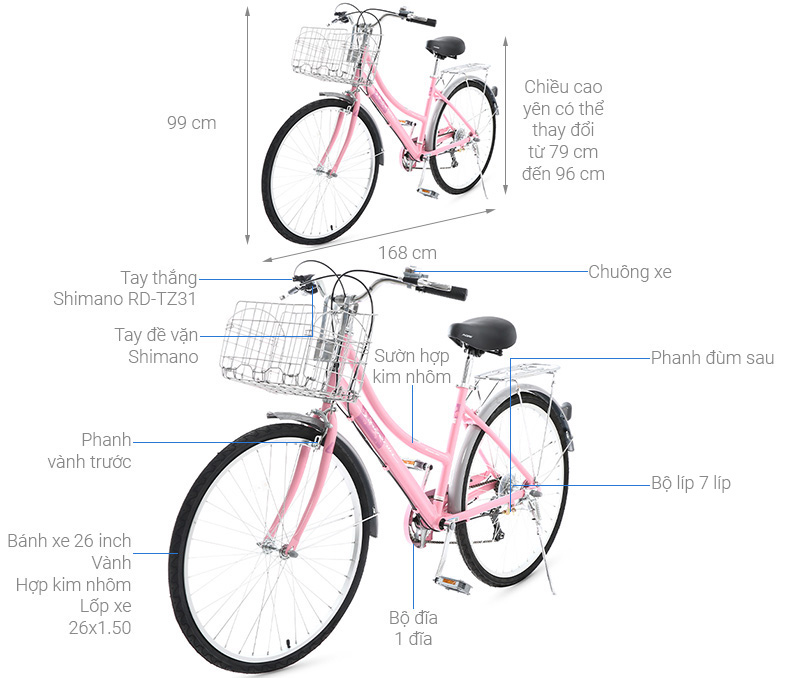 Xe Đạp Đường Phố Cổ Điển City Phoenix Yumo 26 inch