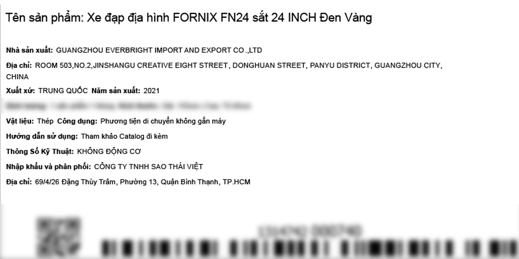 Xe Đạp Địa Hình MTB Fornix FN24 24 inch Màu Đen - Vàng