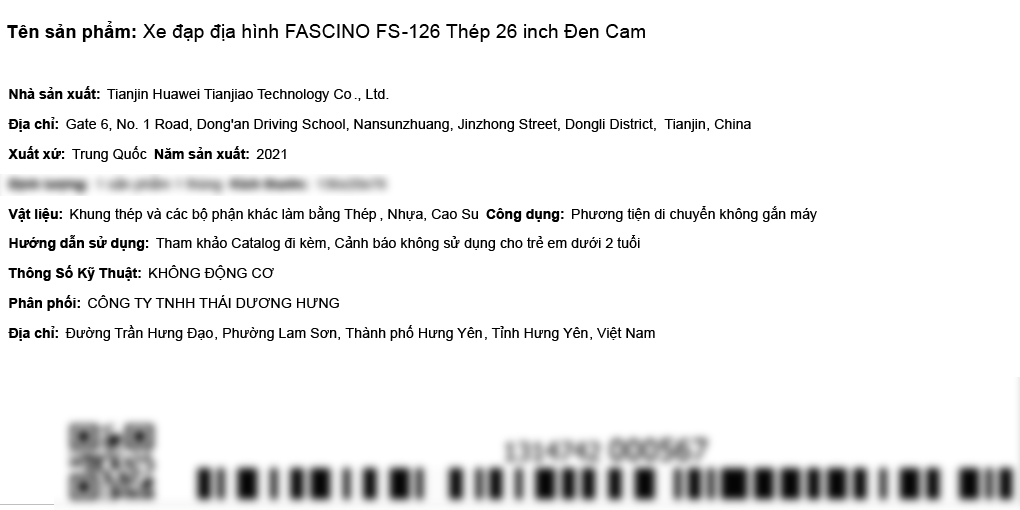 Xe Đạp Địa Hình MTB Fascino FS-126 26 inch Màu Đen - Cam