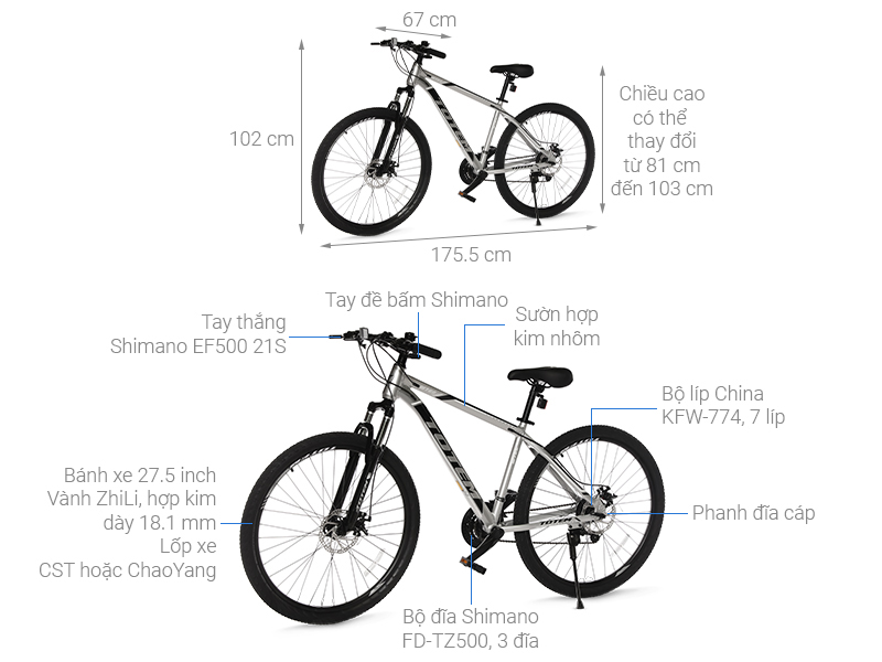 Xe Đạp Địa Hình MTB Totem W760 27.5 inch Size M