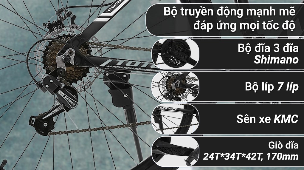 Xe Đạp Địa Hình MTB Totem W760 sở hữu bộ truyền động mạnh mẽ, giúp nâng cao hiệu suất đạp xe 