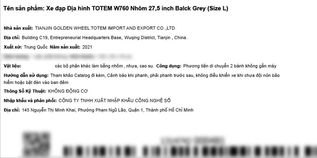 Xe Đạp Địa Hình MTB Totem W760 27.5 inch Size L Màu Đen - Xám