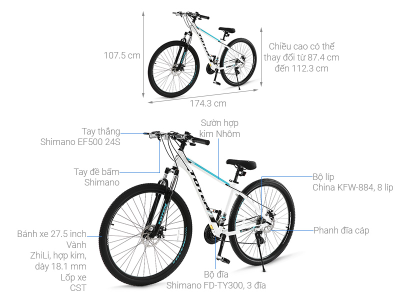 Xe Đạp Địa Hình MTB Totem W860 27.5 inch Size L