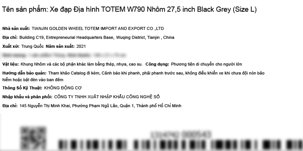 Xe Đạp Địa Hình MTB Totem W790 27.5 inch Size L Màu Đen - Xám