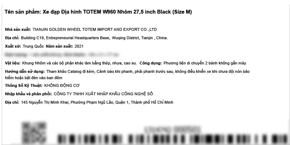 Xe Đạp Địa Hình MTB Totem W960 27.5 inch Size M Màu Đen