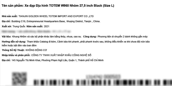 Xe Đạp Địa Hình MTB Totem W960 27.5 inch Size L Màu Đen